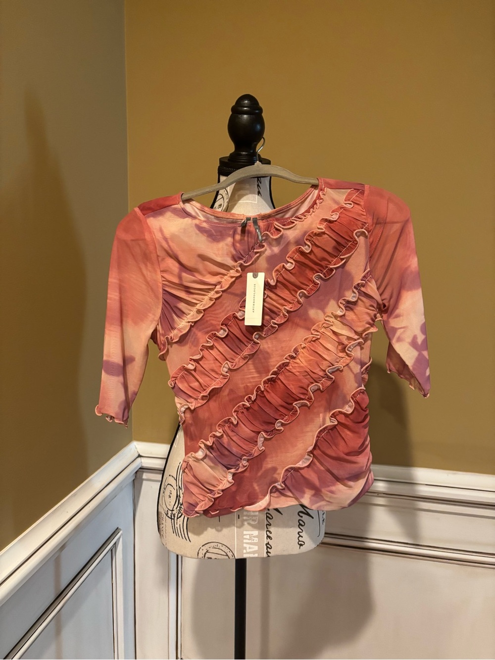Anthropologie Pink Ruffle Tie-Dye Blouse